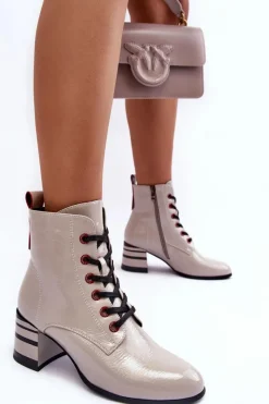 Best Damskie buty S.Barski Lakierowane Botki Na Obcasie S.Barski MR870-49 Jasnoszare
