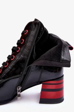 Discount Lakierowane Botki Na Obcasie S.Barski MR870-49 Czarne Damskie Botki Sznurowane|Botki Na Słupku