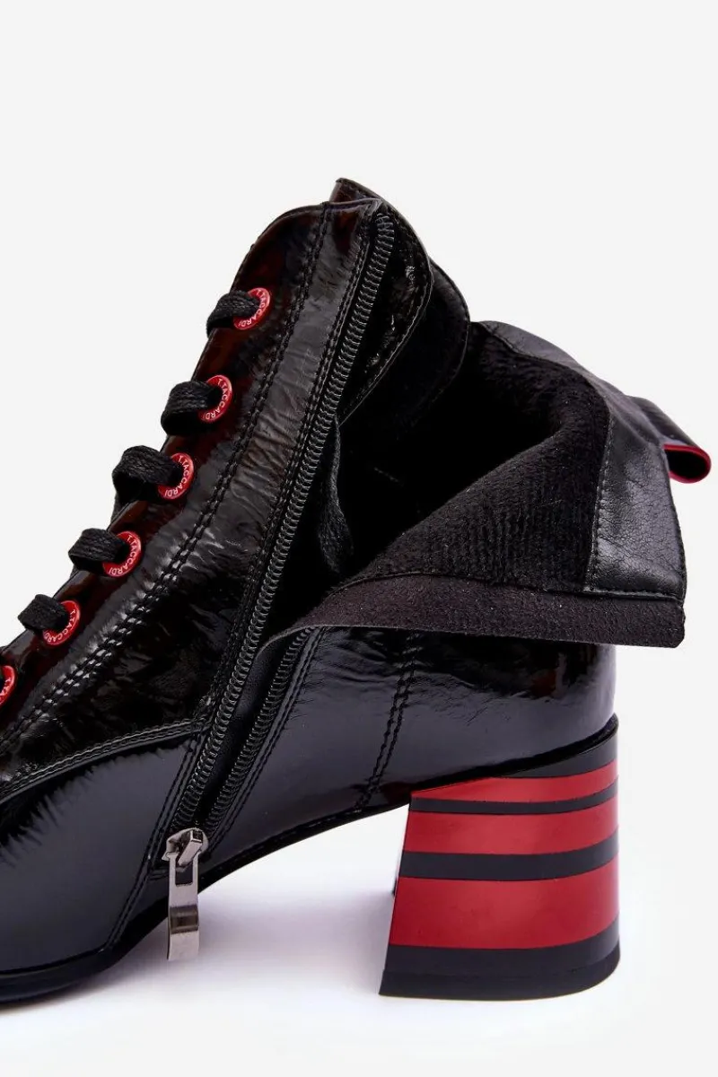 Discount Lakierowane Botki Na Obcasie S.Barski MR870-49 Czarne Damskie Botki Sznurowane|Botki Na Słupku