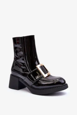 Discount Boto Lakierowane Botki Na Obcasie Czarne Hensy