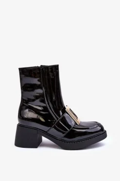Discount Boto Lakierowane Botki Na Obcasie Czarne Hensy