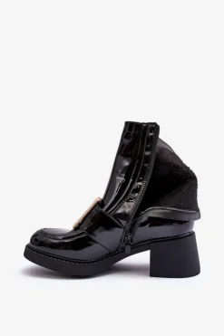 Discount Boto Lakierowane Botki Na Obcasie Czarne Hensy