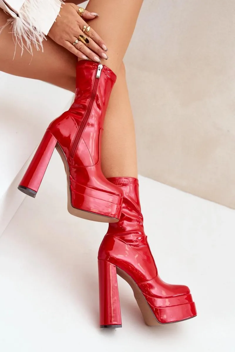 Botki Ocieplane|Botki Na Słupku>Boto Lakierowane Botki Na Platformie I Wysokim Słupku Czerwone Lotisha Czerwony
