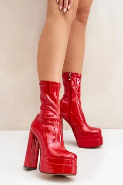 Botki Ocieplane|Botki Na Słupku>Boto Lakierowane Botki Na Platformie I Wysokim Słupku Czerwone Lotisha Czerwony