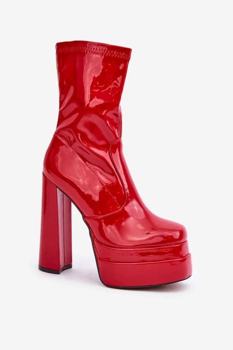 Botki Ocieplane|Botki Na Słupku>Boto Lakierowane Botki Na Platformie I Wysokim Słupku Czerwone Lotisha Czerwony