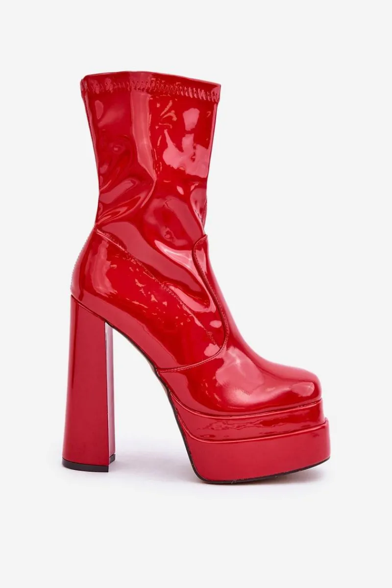 Botki Ocieplane|Botki Na Słupku>Boto Lakierowane Botki Na Platformie I Wysokim Słupku Czerwone Lotisha Czerwony