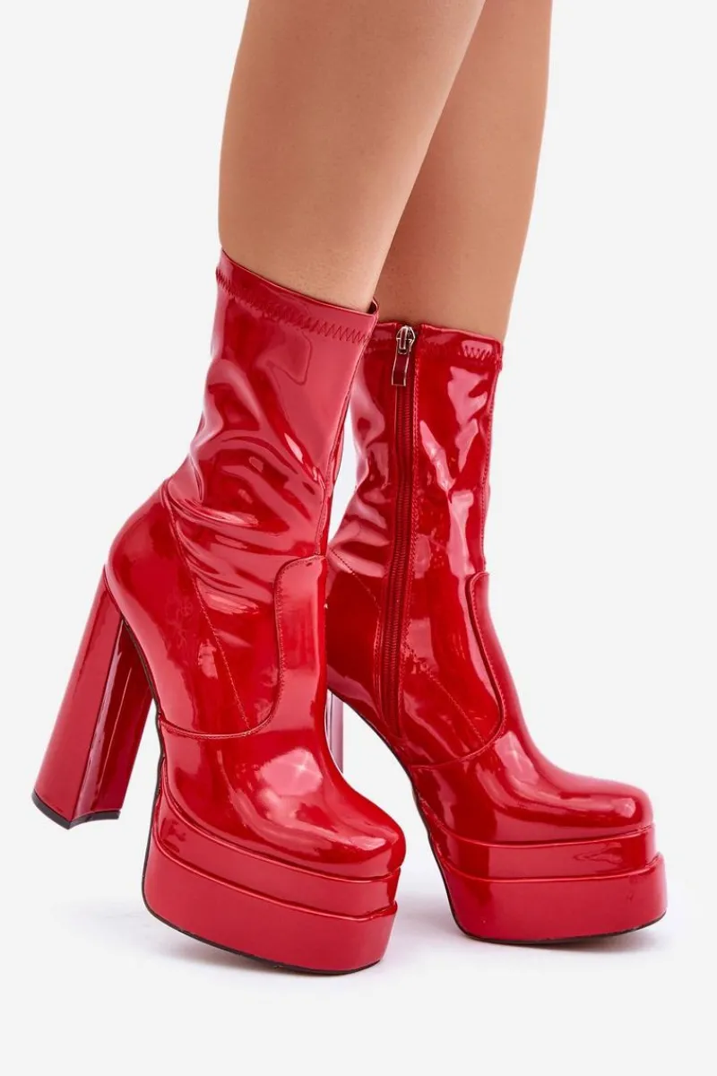 Botki Ocieplane|Botki Na Słupku>Boto Lakierowane Botki Na Platformie I Wysokim Słupku Czerwone Lotisha Czerwony