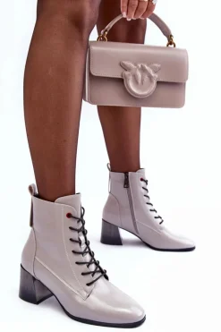 Clearance Buty damskie Vinceza Lakierowane Botki Na Słupku Szare Basciano