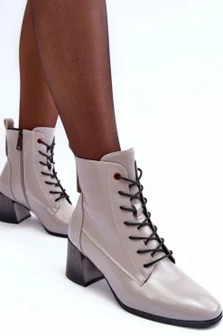 Clearance Buty damskie Vinceza Lakierowane Botki Na Słupku Szare Basciano