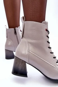 Clearance Buty damskie Vinceza Lakierowane Botki Na Słupku Szare Basciano