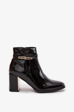 Sale Boto Lakierowane Botki Na Słupku Z Paskiem Czarne Dorelia