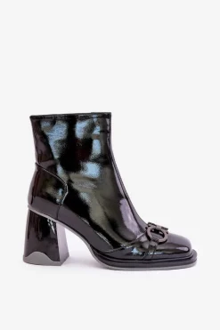 Botki Ocieplane|Botki Na Obcasie></noscript>Damskie buty S.Barski Lakierowane Botki Na Słupku Ocieplane Z Ozdobą D&A MR880-021 Czarne Czarny