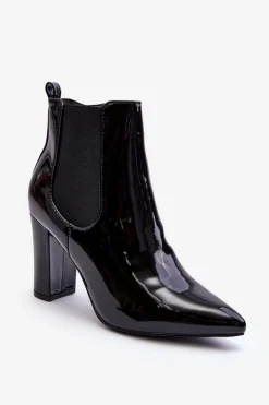 Botki Na Słupku|Czarne Botki>Boto Lakierowane Botki Na Słupku Czarne Evita