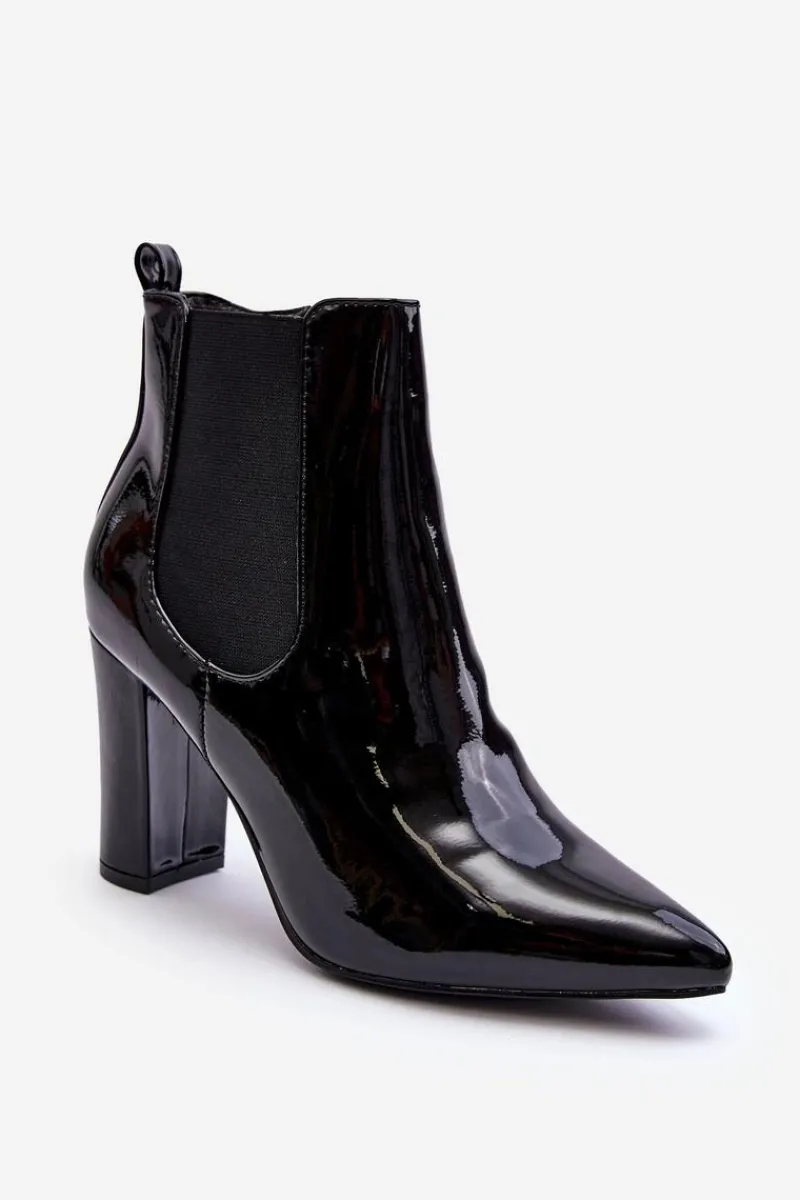 Botki Na Słupku|Czarne Botki>Boto Lakierowane Botki Na Słupku Czarne Evita