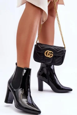 Botki Na Słupku|Czarne Botki>Boto Lakierowane Botki Na Słupku Czarne Evita