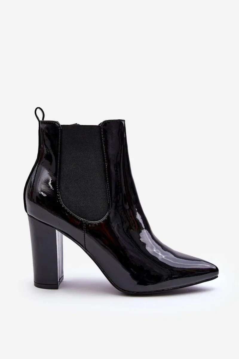 Botki Na Słupku|Czarne Botki>Boto Lakierowane Botki Na Słupku Czarne Evita