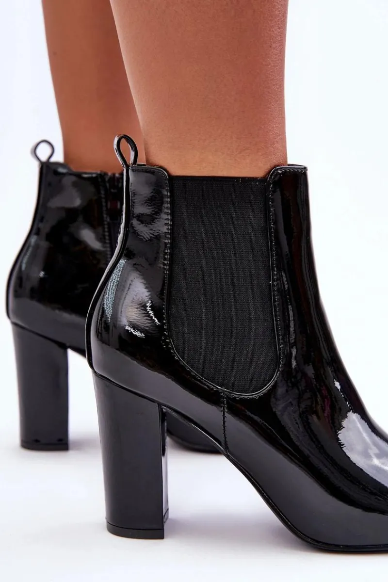 Botki Na Słupku|Czarne Botki>Boto Lakierowane Botki Na Słupku Czarne Evita
