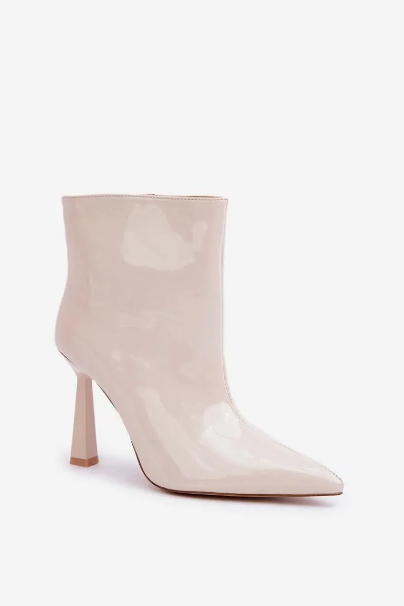 Discount Boto Lakierowane Botki Na Szpice Wsuwane Jasnobeżowe Seliri Beżowy