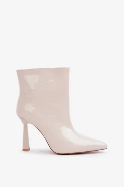 Discount Boto Lakierowane Botki Na Szpice Wsuwane Jasnobeżowe Seliri Beżowy