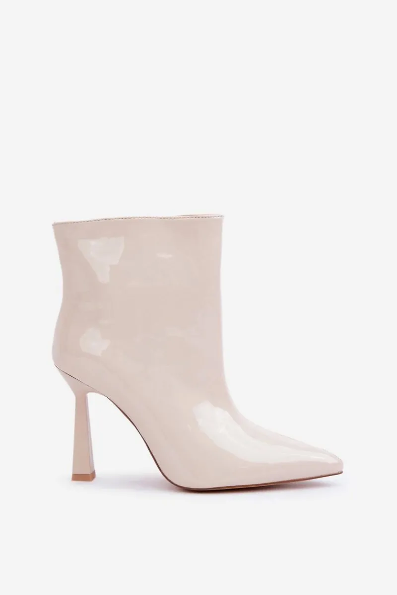 Discount Boto Lakierowane Botki Na Szpice Wsuwane Jasnobeżowe Seliri Beżowy