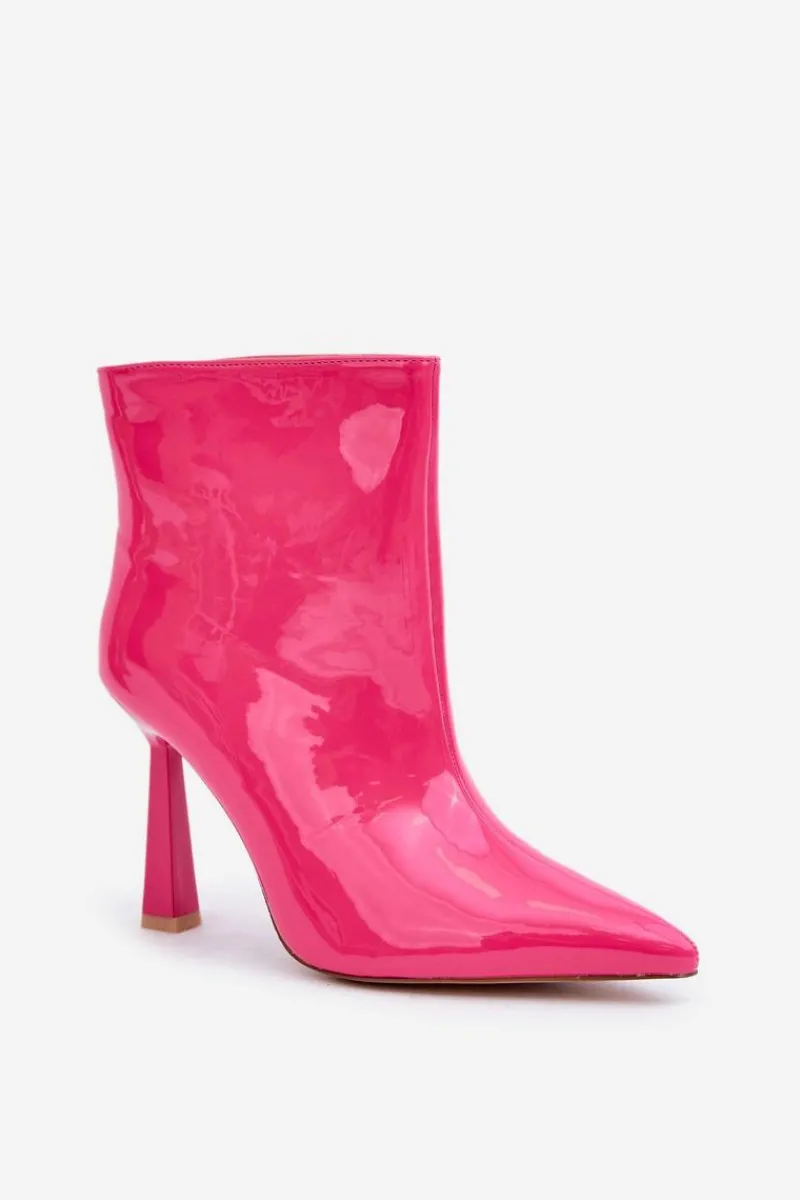 Hot Lakierowane Botki Na Szpice Wsuwane Fuksja Seliri Damskie Botki Ocieplane|Botki Na Obcasie