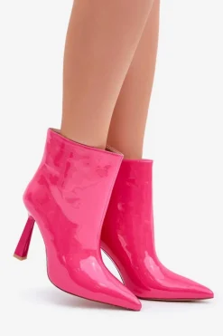 Hot Lakierowane Botki Na Szpice Wsuwane Fuksja Seliri Damskie Botki Ocieplane|Botki Na Obcasie