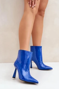 Sale Lakierowane Botki Na Szpice Wsuwane e Seliri Damskie Botki Ocieplane|Botki Na Obcasie