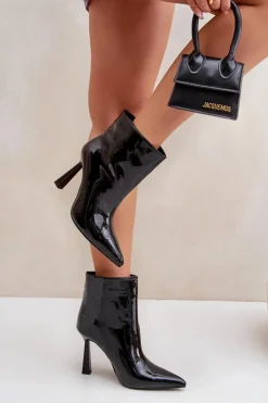 Botki Ocieplane|Botki Na Obcasie>Boto Lakierowane Botki Na Szpice Wsuwane Czarne Seliri Czarny