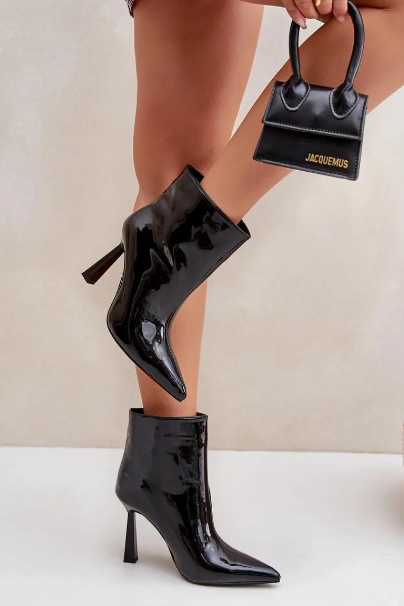 Botki Ocieplane|Botki Na Obcasie>Boto Lakierowane Botki Na Szpice Wsuwane Czarne Seliri Czarny