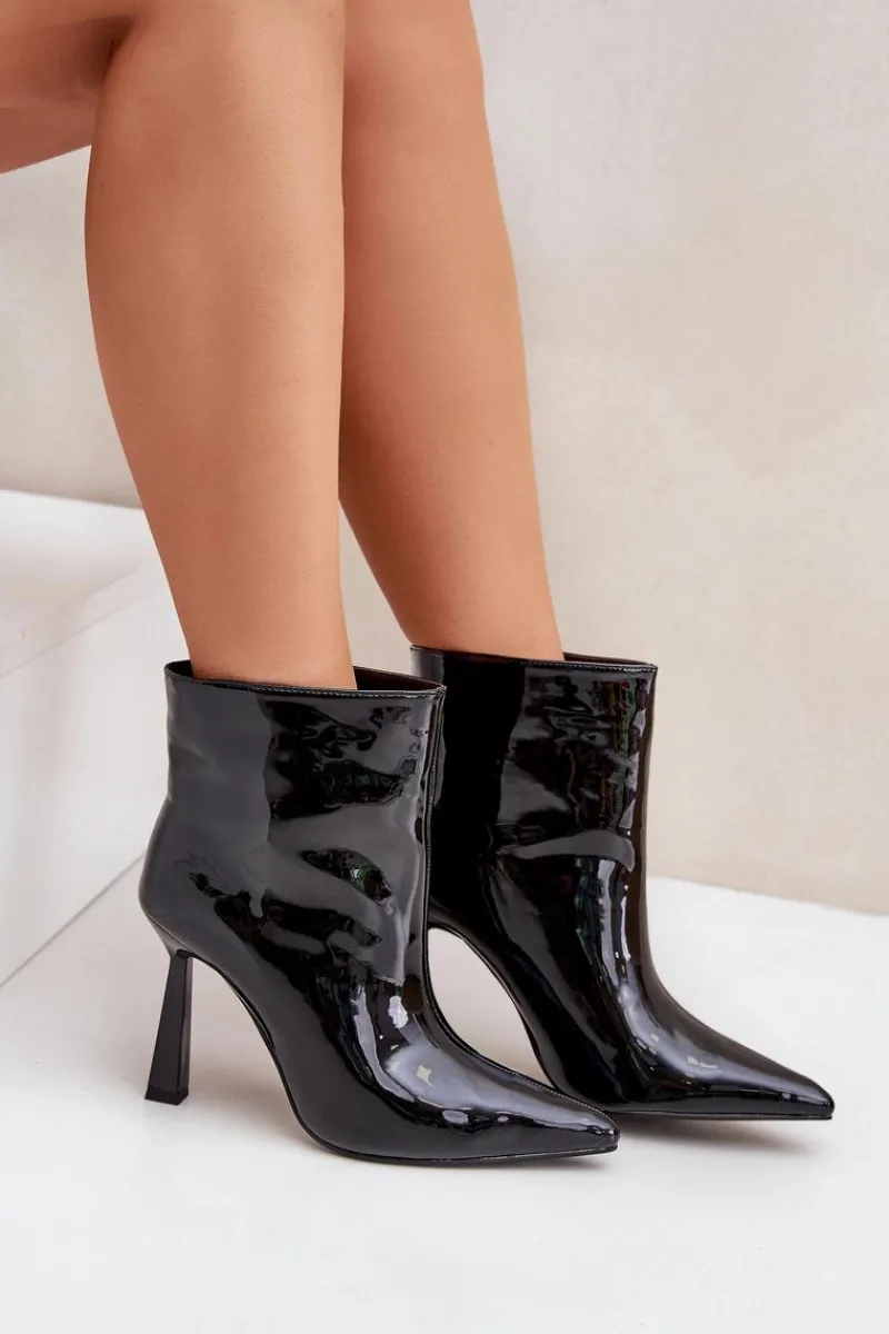 Botki Ocieplane|Botki Na Obcasie>Boto Lakierowane Botki Na Szpice Wsuwane Czarne Seliri Czarny