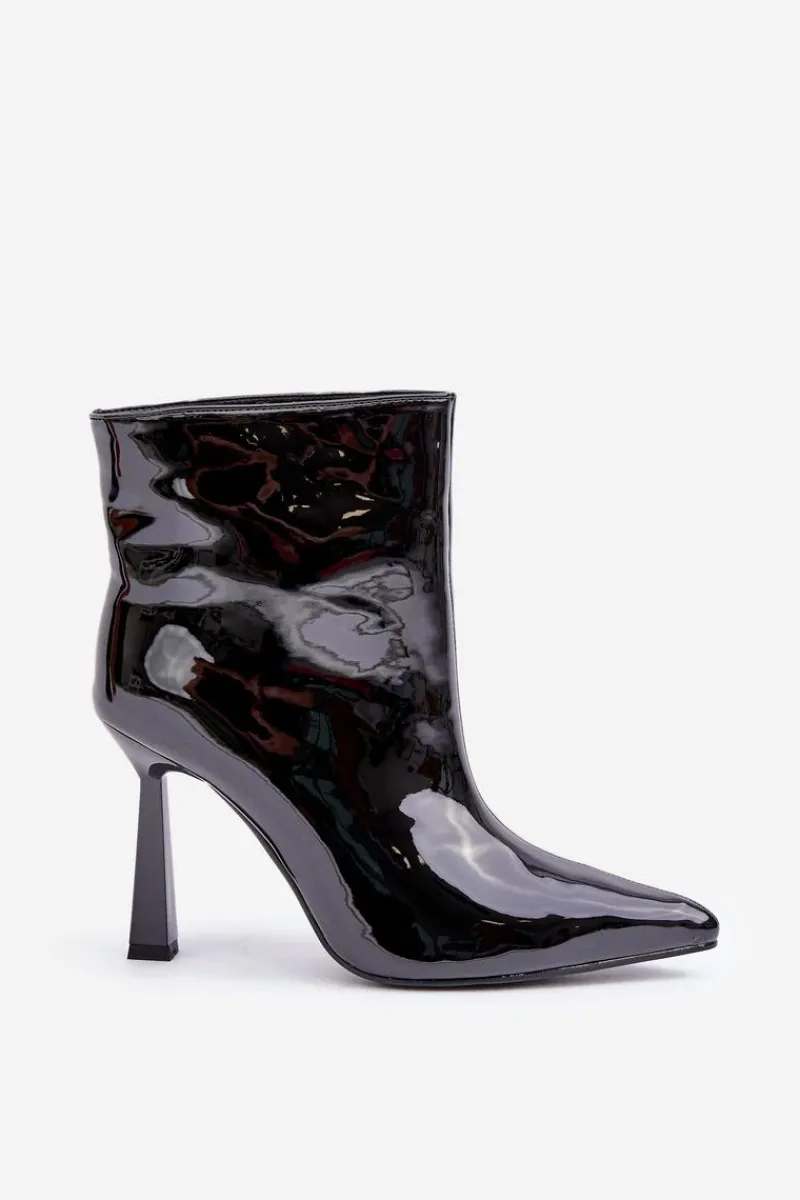 Botki Ocieplane|Botki Na Obcasie>Boto Lakierowane Botki Na Szpice Wsuwane Czarne Seliri Czarny