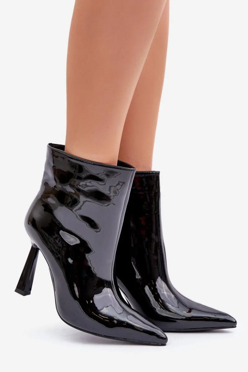 Botki Ocieplane|Botki Na Obcasie>Boto Lakierowane Botki Na Szpice Wsuwane Czarne Seliri Czarny