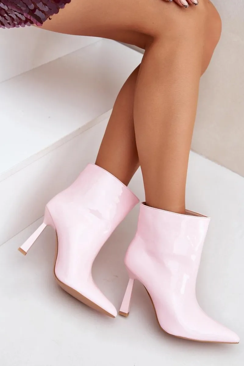 Botki Ocieplane|Botki Na Obcasie>Boto Lakierowane Botki Na Szpice Wsuwane Jasnoróżowe Seliri Różowy