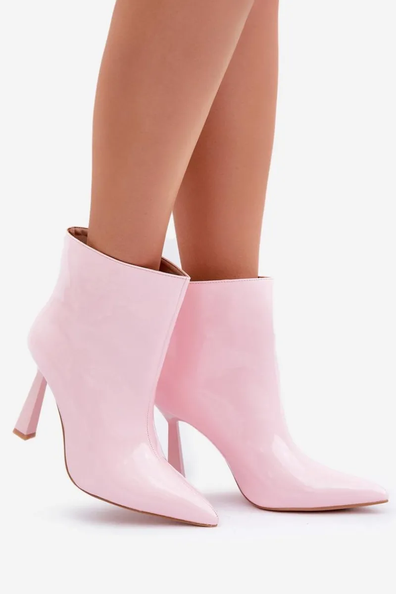 Botki Ocieplane|Botki Na Obcasie>Boto Lakierowane Botki Na Szpice Wsuwane Jasnoróżowe Seliri Różowy