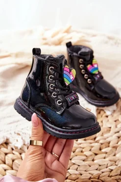 Evento Lakierowane Botki Ocieplane Wełną Czarne Anlon