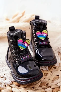 Evento Lakierowane Botki Ocieplane Wełną Czarne Anlon