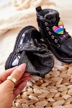 Evento Lakierowane Botki Ocieplane Wełną Czarne Anlon