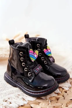 Evento Lakierowane Botki Ocieplane Wełną Czarne Anlon