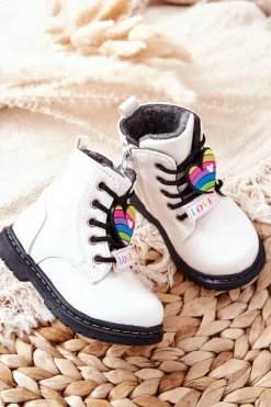 Dziewczęce>Evento Lakierowane Botki Ocieplane Wełną Białe Anlon