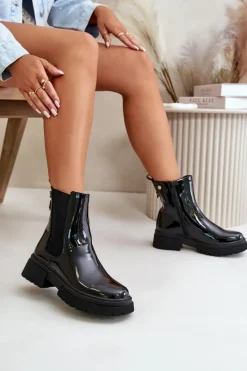 Best Boto Lakierowane Botki Sztyblety Na Zamek Ocieplane Czarne Groesta