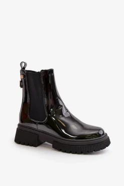 Best Boto Lakierowane Botki Sztyblety Na Zamek Ocieplane Czarne Groesta