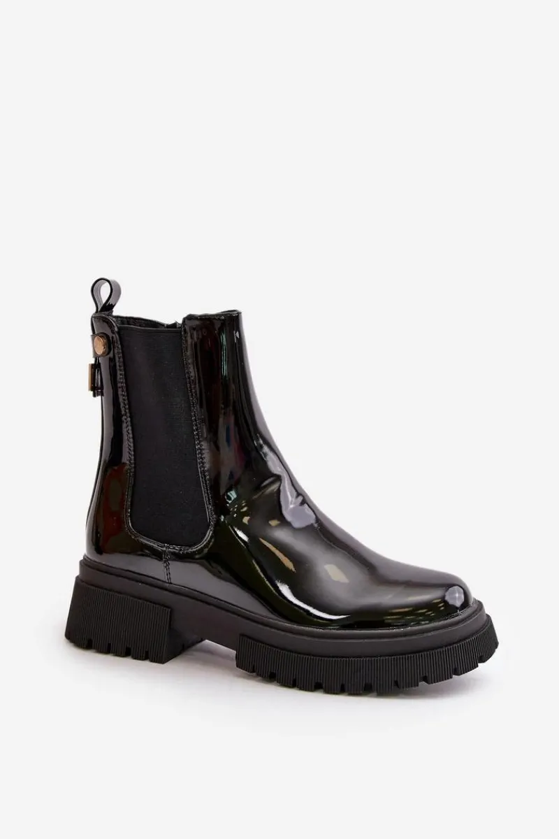 Best Boto Lakierowane Botki Sztyblety Na Zamek Ocieplane Czarne Groesta