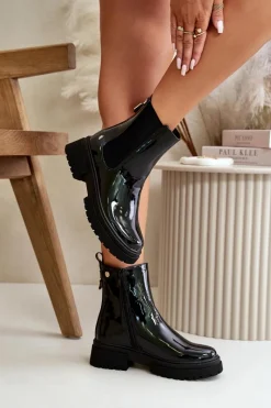 Best Boto Lakierowane Botki Sztyblety Na Zamek Ocieplane Czarne Groesta