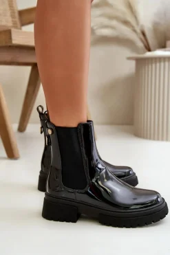 Best Boto Lakierowane Botki Sztyblety Na Zamek Ocieplane Czarne Groesta