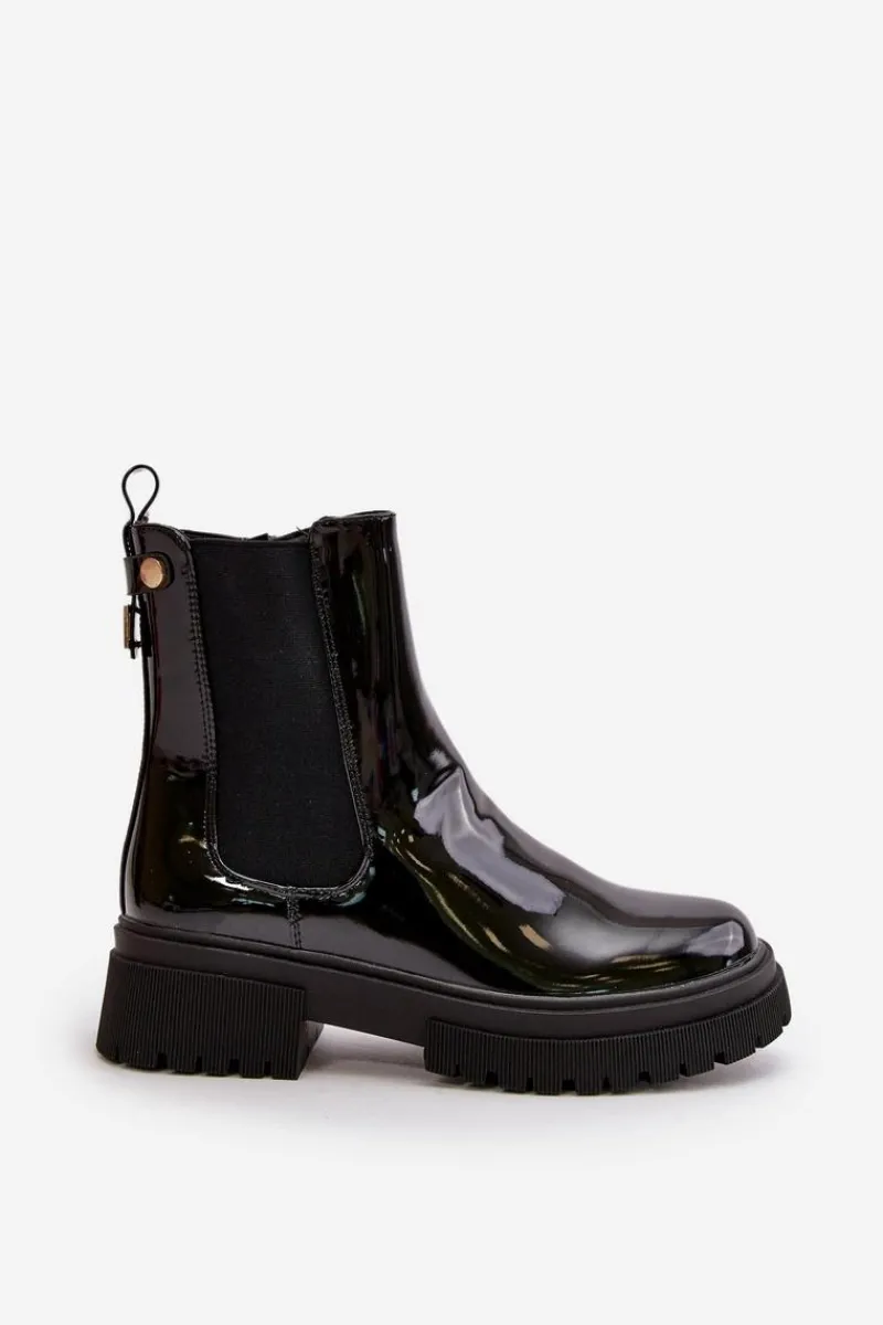 Best Boto Lakierowane Botki Sztyblety Na Zamek Ocieplane Czarne Groesta