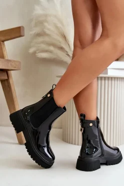 Best Boto Lakierowane Botki Sztyblety Na Zamek Ocieplane Czarne Groesta