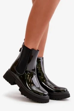 Best Boto Lakierowane Botki Sztyblety Na Zamek Ocieplane Czarne Groesta