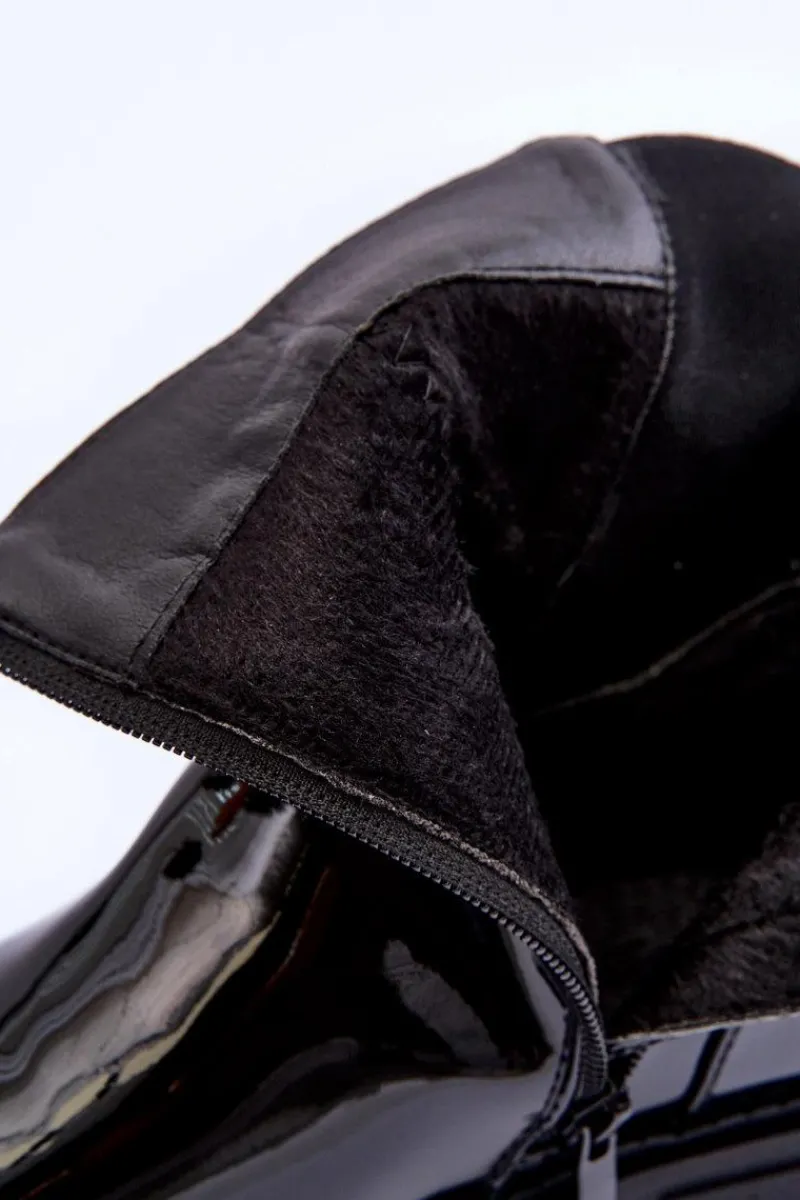 Best Lakierowane Botki Sztyblety Damskie Czarne Elspetia Damskie Czarne Botki|Botki Płaskie