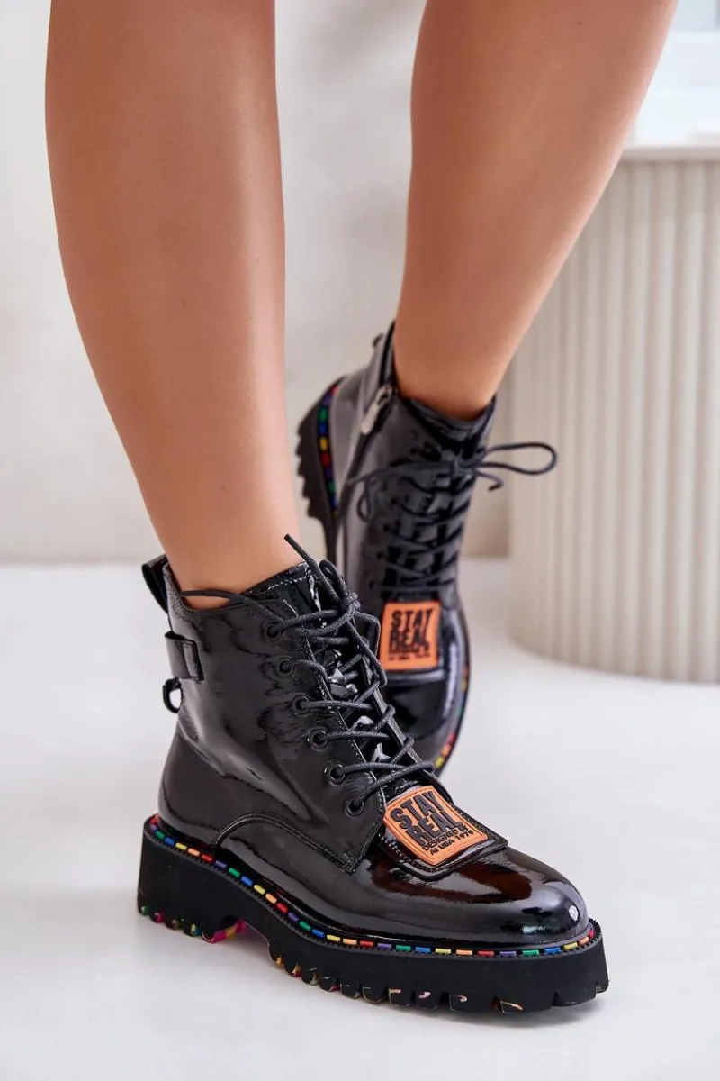 Botki Ocieplane|Damskie Trapery>Artiker Lakierowane Botki Trapery Damskie Na Zamek Skórzane 55C0517 Czarne Czarny