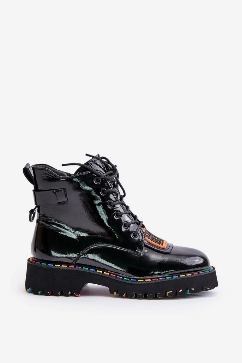 Botki Ocieplane|Damskie Trapery>Artiker Lakierowane Botki Trapery Damskie Na Zamek Skórzane 55C0517 Czarne Czarny